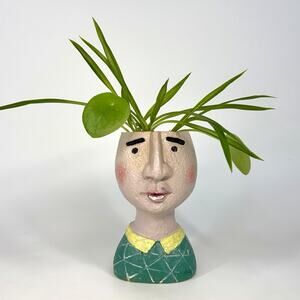 Resin Head Face Flower Planter Plant Pot Modern Vase 5.5” Tall